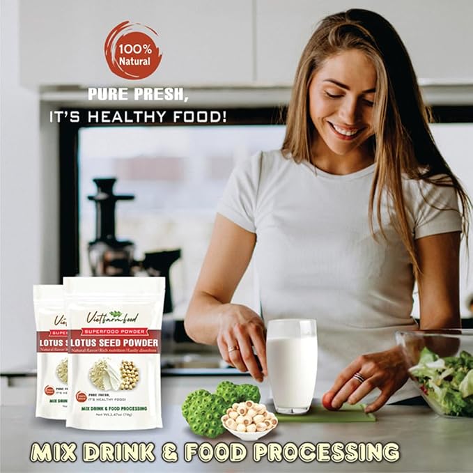 LOTUS SEED POWDER 2.47 oz (70g) VIETFARMFOOD: Pure freeze-dried vegetable powder, made from real vegetables with no added sugar - Perfect for daily nutrition to keep your body full of vitality