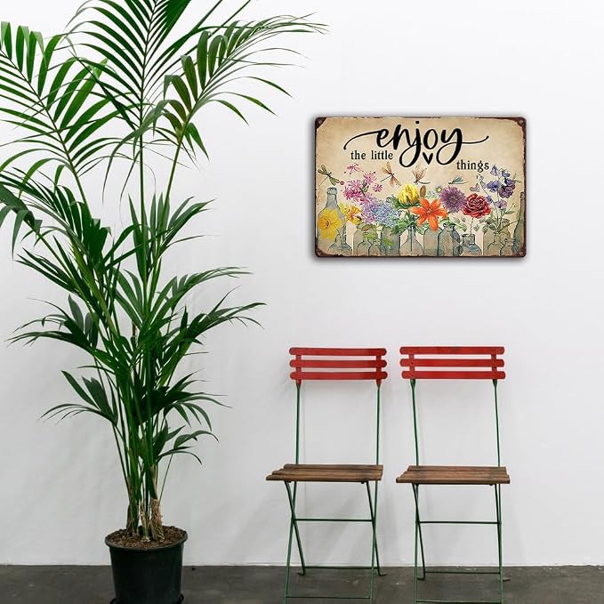 Ykfss Funny Garden Signs Outdoor Wall Decor For Patio Metal Signs For Outside Porch Tin Signs Enjoy The Little Things Sign Garden Decorative Plaque Farmhouse Kitchen Flower Hanging Sign 8x12 Inch