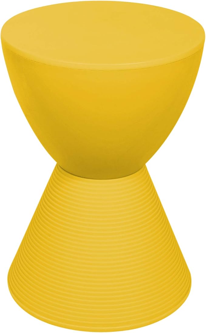 LeisureMod Modern Hourglass Yellow Side Table - ABS Shell Drum End Table with Storage for Indoor & Outdoor Use