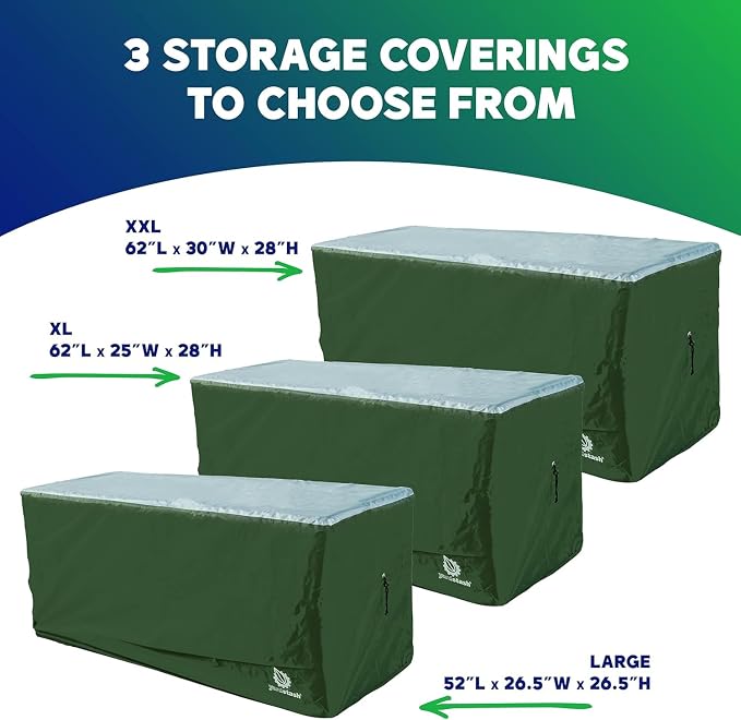 YardStash Deck Box Cover - Heavy Duty, Waterproof Covers for Outdoor Cushion Storage and Large Deck Boxes - Protects from Rain, Wind and Snow - XL - Green