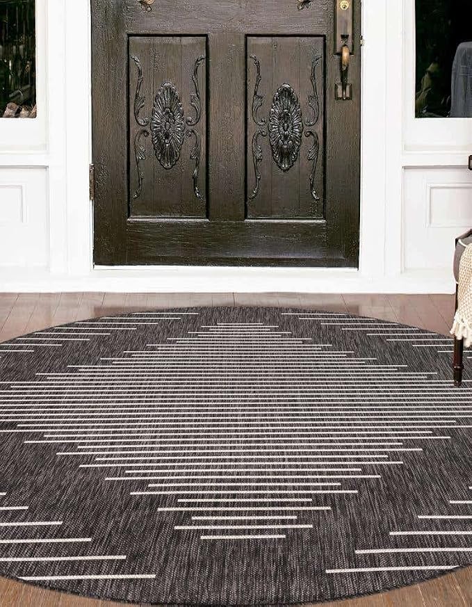Unique Loom Outdoor Modern Collection Area Rug - Tambor (10' 8" Round, Charcoal Gray/ Ivory)