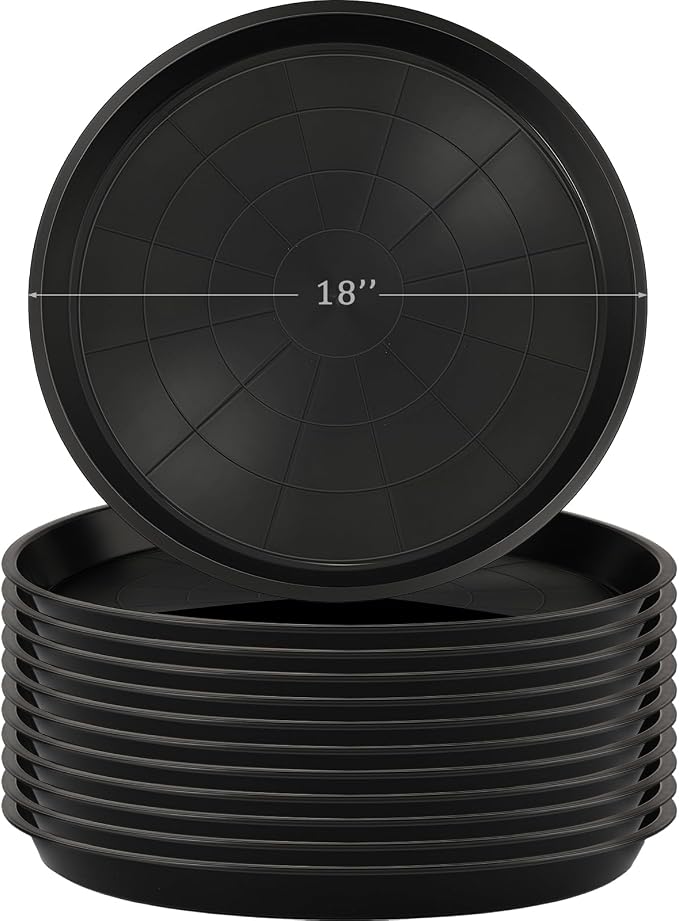 Eccliy 12 Pcs Plastic Plant Saucers Round Plant Tray Large Flower Pot Heavy Duty Planter Water Trays Thick Planter Drip Saucers for Indoors and Outdoors(18 Inch,Black)