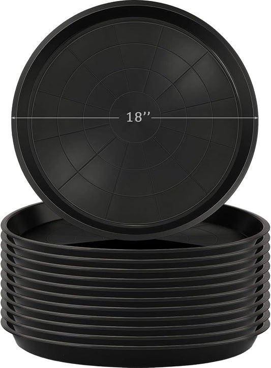 Eccliy 12 Pcs Plastic Plant Saucers Round Plant Tray Large Flower Pot Heavy Duty Planter Water Trays Thick Planter Drip Saucers for Indoors and Outdoors(18 Inch,Black)