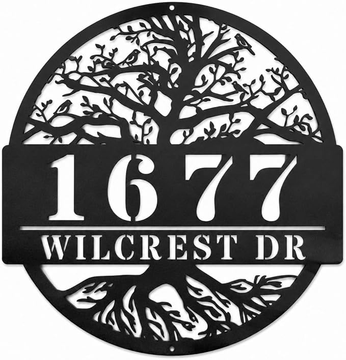 Custom Tree of Life Address Sign, Personalized Metal House Numbers for Outside, Custom Family Name Plate, Weatherproof Wall Decor for Home, Porch, Garden, Yard