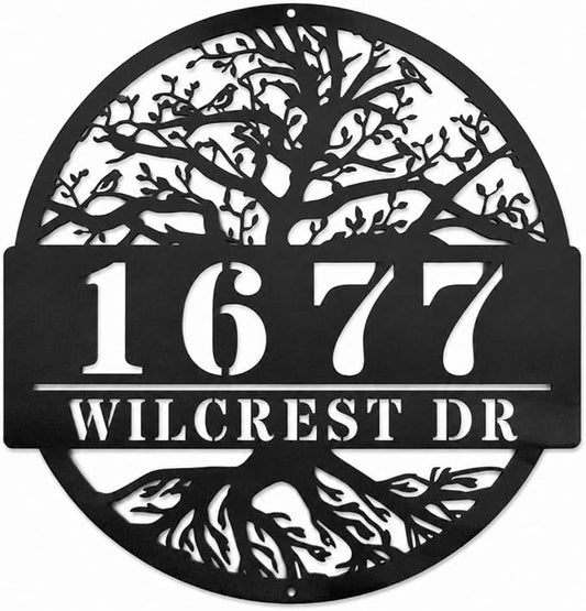 Custom Tree of Life Address Sign, Personalized Metal House Numbers for Outside, Custom Family Name Plate, Weatherproof Wall Decor for Home, Porch, Garden, Yard