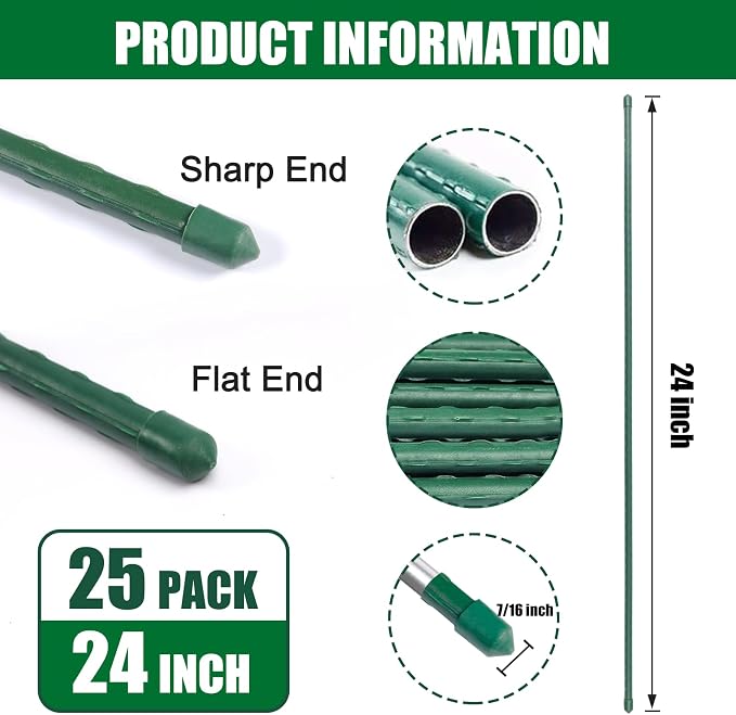 Garden Stakes 24 Inches Steel Plant Stakes Tomato Stakes 2ft Pack of 25