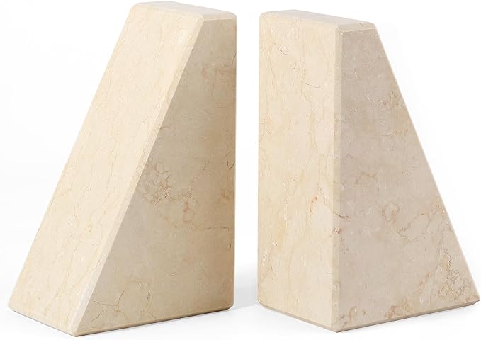 Marble Bookend for Heavy Books, Decorative Bookends for Shelves, Durable and Heavy-Duty Book End for Hardback Books & CDS, Unique Book Stopper & Holder, Sunny Golden, Set of 2