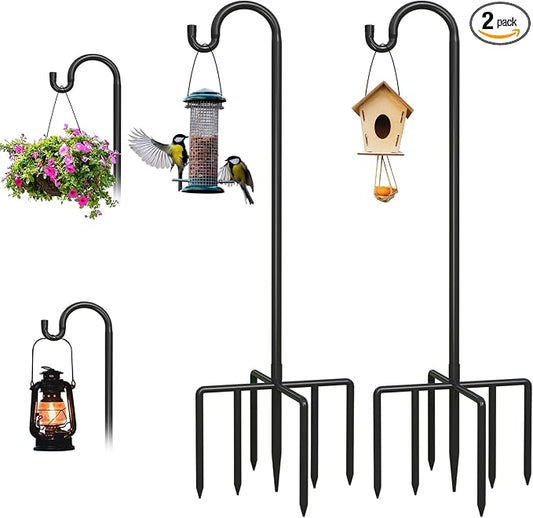 Breeze Touch 2Pack 76 Inch Adjustable Shepherd Hooks for Outdoor Outside, Heavy Duty with 7 Prongs Base, for Hanging Lantern, Hummingbird Feeder, Lightweight Plant, Wind Chime, Bird Feeder Hanger