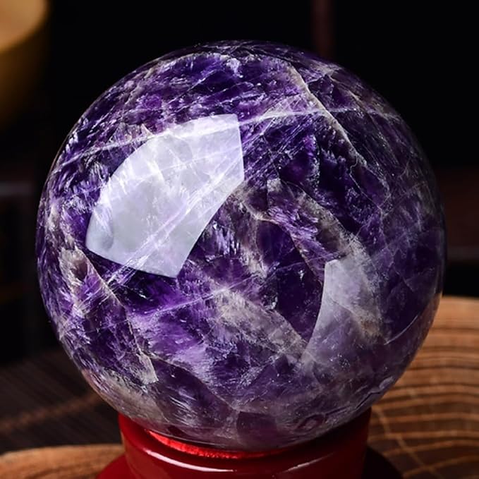 2-2.4 inch Natural Amethyst Crystal Ball with Stand, Hand Polished Purple Quartz Sphere, Reiki Healing Decorative Sphere, Chakra Energy Stone Crafts, Feng Shui Home Desktop Ornament