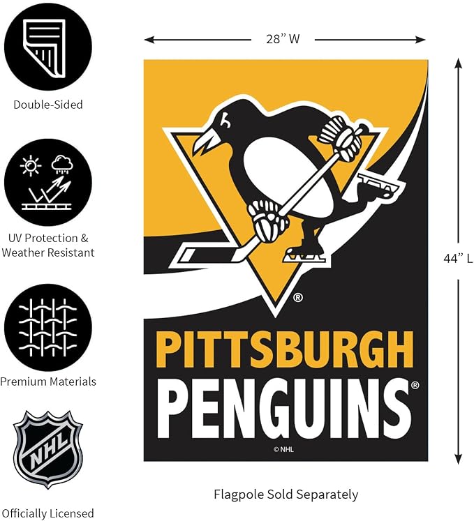 Team Sports America NHL Pittsburgh Penguins House Flag, 28 x 44, Double Sided Garden Flags for Outside, Outdoor Flags & Banners for Gardens Patio, Indoor Wall Decor Flag for Room