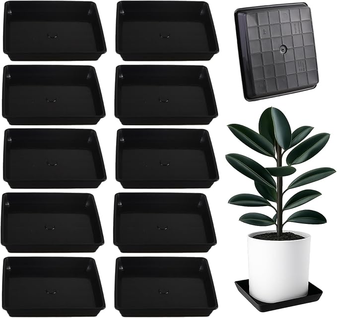 10 Pack Square Plant Saucer 4.7 Inches Plant Trays for Pots Plastic Square Drip Trays Flower Pot Saucers Planter Water Tray Plant Drainage Tray, Black