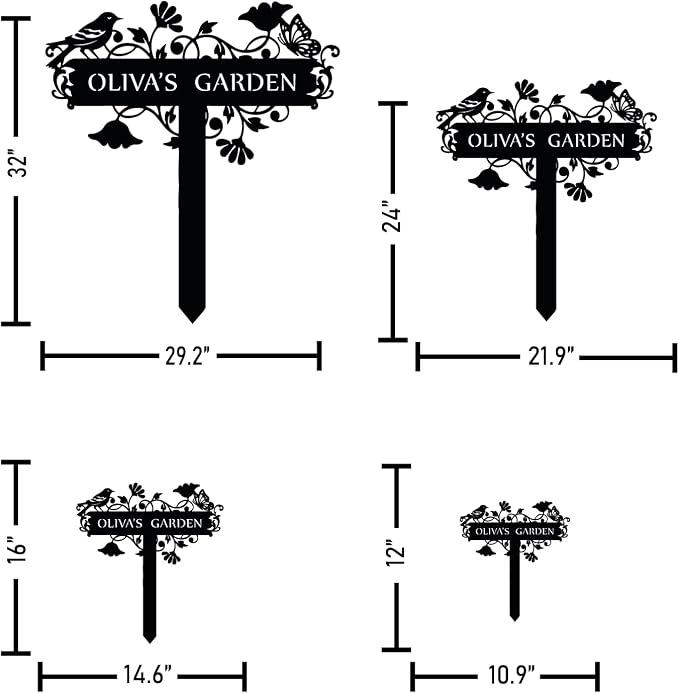 Customized Metal Birds and Flowers, Personalized Garden Sign with Stake, Gardening Decor for Outdoor, Patio and Farmhouse Decorations