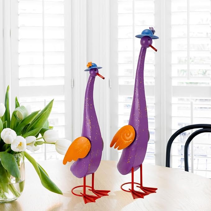 22" Duck Garden Statue Set of 2 Metal Ducks | Outdoor Yard Art Porch Animal Figurine Lawn Ornament Rustproof Yard Sculptures for Outside Patio Backyard Decorations