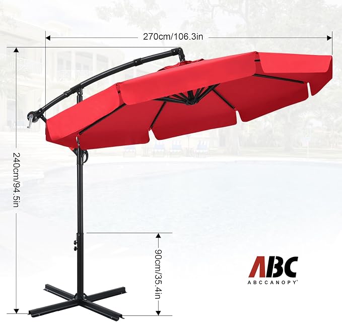 ABCCANOPY Premium Cantilever Patio Umbrellas 9FT (Bright Red)