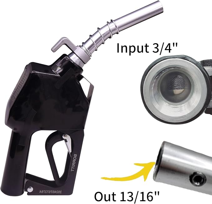 Black 3/4"inch NPT Automatic Shut-Off Fuel Nozzle With Hook+Filter Fuel Refilling Tool Used for diesel,gasoline,kerosen (13/16"Spout Max Flow Rate 16 GPM)
