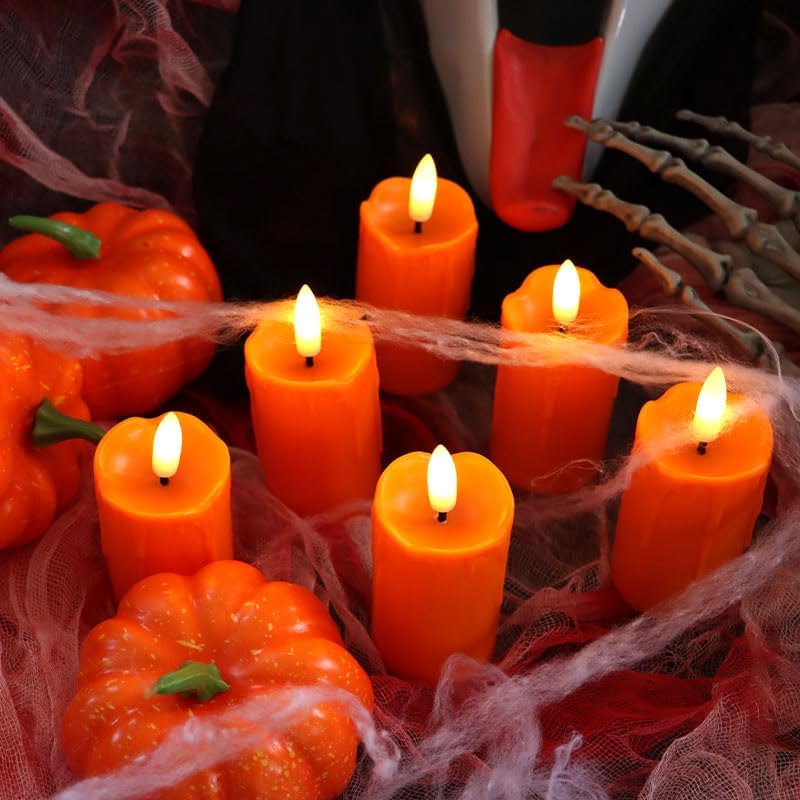 CANDLE CHOICE Battery Operated Flameless Votives with Auto Daily Cycle Timer Long Lasting Realistic Black Wick Electric LED Candles Wedding Party Holiday Halloween Christmas Decorations 6 Pack Orange - Image 5