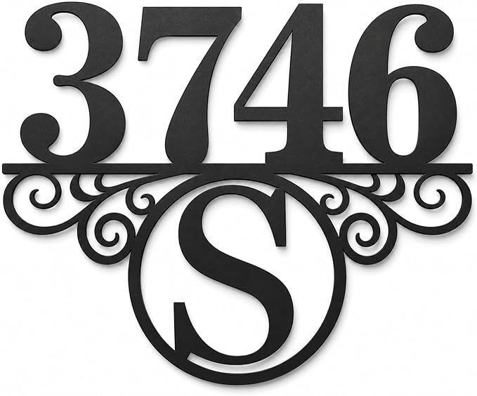 Custom Metal Address Sign for Home Personalized House Number Plaque Decorative Laser Cut Monogram Front Porch Wall Art Elegant Entryway Decor for Family Homes