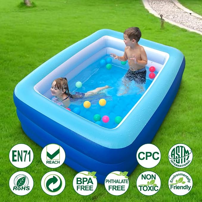 Inflatable Swimming Pool for Kids, 59" X 45" X 20" Kiddie Pools with Inflatable Soft Floor, Durable Blow Up Pools for Backyard, Garden or Indoor (Blue)