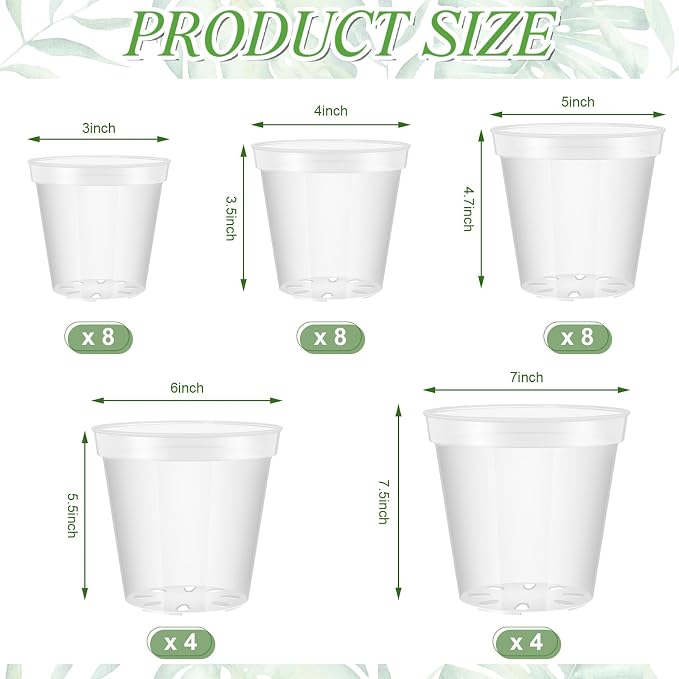 Vesici 32 Pcs 3/4/5/6/7 Inch Large Thickened Clear Nursery Pots Variety Pack Plant Pots with Drainage Holes Planters for Indoor Plants Flexible Transparent Plastic Plant Bottle Succulents