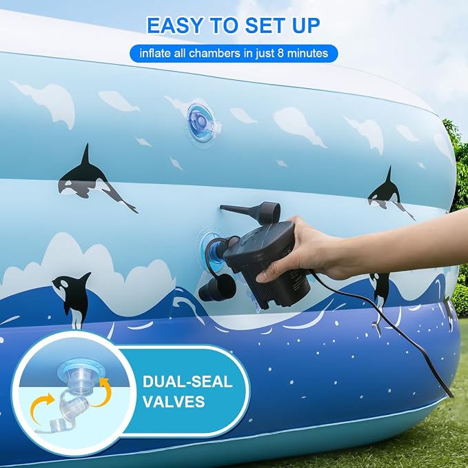 Large Inflatable Swimming Pool 145" x 74" x 22" Family Size Blow Up Pool for Adults & Kids, Oversized Backyard Kiddie Pool for Outdoor, Garden, Summer Water Party