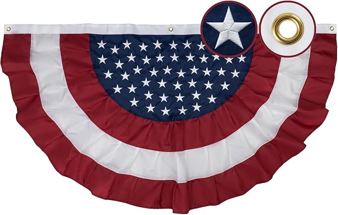 American Bunting Flags Outdoor 3x6 ft, Heavy Duty Embroidered Flag Buntings for Outside Use, Patriotic Bunting Banner US Pleated for 4th of July 250th Anniversary