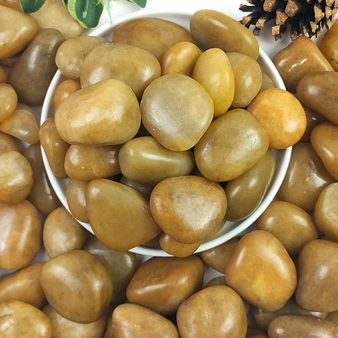YISZM 20lbs Yellow River Rocks for Landscaping, 1-2 Inch Natural Pebbles for Indoor Plants, High Polished Decorative Stones Vase Filler Fish Tank Aquariums Garden