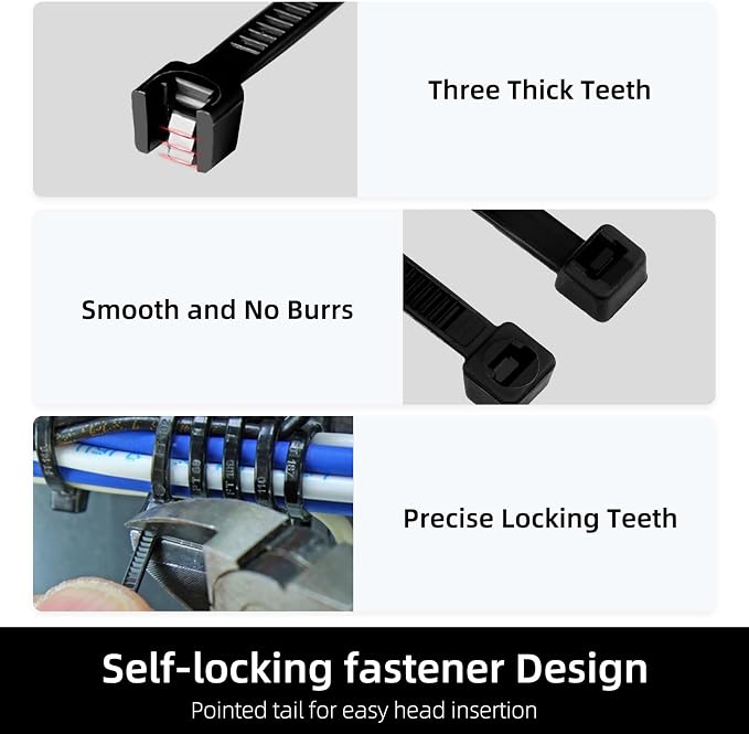 Zip Ties 8 inch, 100 Pack Heavy Duty Black Zip Ties with 80 lbs Tensile Strength, Self-Locking Nylon Cable Ties,Wire Ties for indoor and outdoor use.