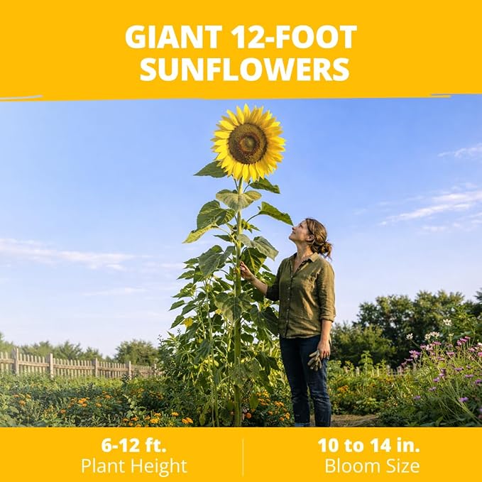 HOME GROWN Sunflower Seeds to Plant | 520+ Giant Mammoth Sunflower Seeds for Planting Bulk Packet | Heirloom, High Germination, Easy to Grow Jumbo Sun Flower for Home Garden(Helianthus annuus)