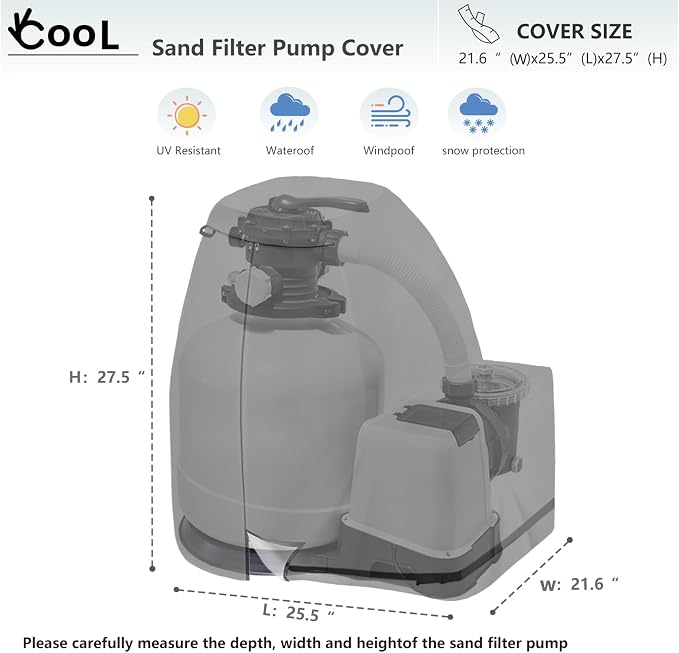 okcool Outdoor Sand Filter Pump Winter Cover, Grey | Heavy Duty Waterproof UV Resistant Dust Cover Universal for Most Pool Sand Filter Equipment