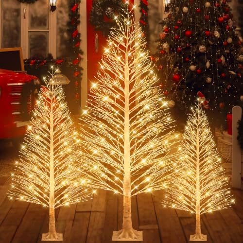 3 Pack 3ft/4ft/5ft-400led/600led/900led Christmas Lighted Birch Tree by Rossesay