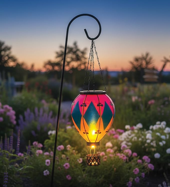 Regal Art & Gift Hot Air Balloon Solar Lantern – Hanging Solar-Powered LED Lights, Waterproof Portable Decorative Outdoor Lamp Made of Metal & Glass for Garden, Patios & Pathway – Diamond (Large)