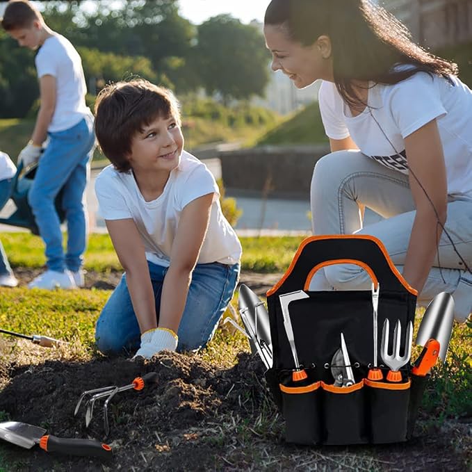 Garden Tool Set, 10 PCS Stainless Steel Heavy Duty | Soft Rubberized Non-Slip Ergonomic Handle, Storage Tote Bag, Gifts for Women and Men
