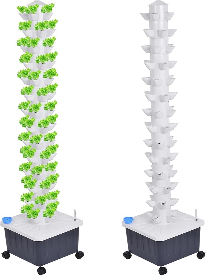 Vertical Hydroponic Grow Tower, 14-Layer 70 Slots Indoor Garden Tower with Movable Water Tank Hydrating Pump, Adapter Hydroponics Growing System Kit for Leafy Vegetables, Strawberries