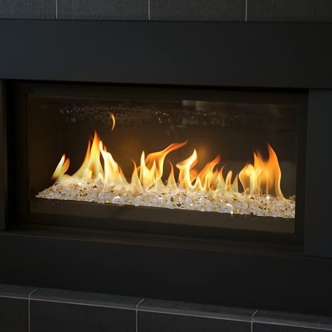 Onlyfire 10 lbs Fire Glass Rocks 1/4 Inch, Reflective Tempered Glass for Propane Fire Pit & Gas Fireplace, High Luster Firepit Glass Stones for Fire Table, Gold (Multicolor Options Available)