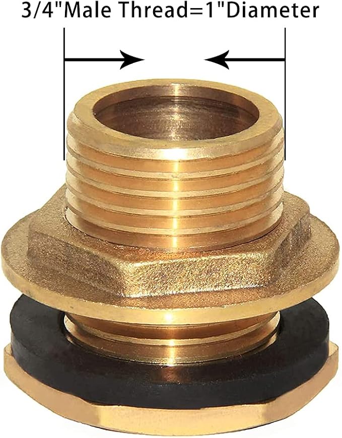 Joywayus 2PCS 3/4" Male Thread Brass Water Tank Connector Bulkhead Tank Fitting with Rubber Ring Stablizing