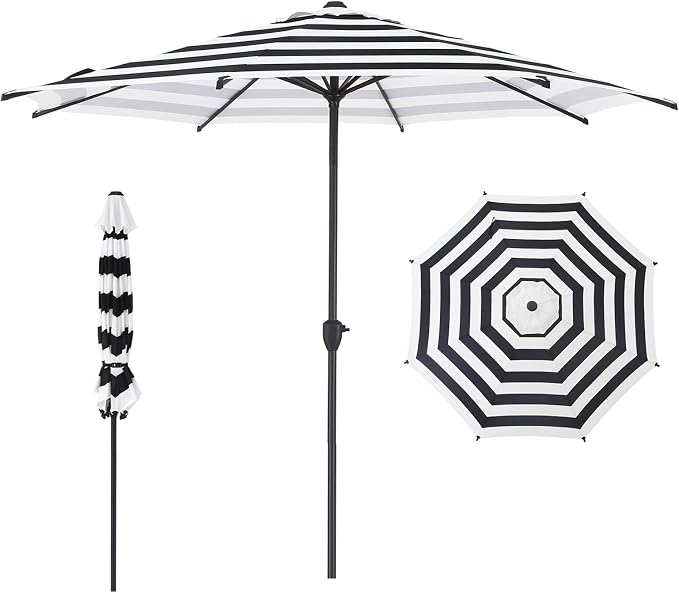 Abba Patio 9FT Lyon Outdoor Patio Umbrella Outdoor Table Umbrella with Crank Market Umbrella 8 Sturdy Ribs UV Protection Waterproof and Push Button Tilt for Garden Deck Backyard Pool,Black & White Stripe