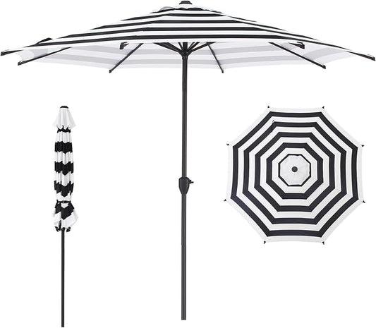Abba Patio 9FT Lyon Outdoor Patio Umbrella Outdoor Table Umbrella with Crank Market Umbrella 8 Sturdy Ribs UV Protection Waterproof and Push Button Tilt for Garden Deck Backyard Pool,Black & White Stripe