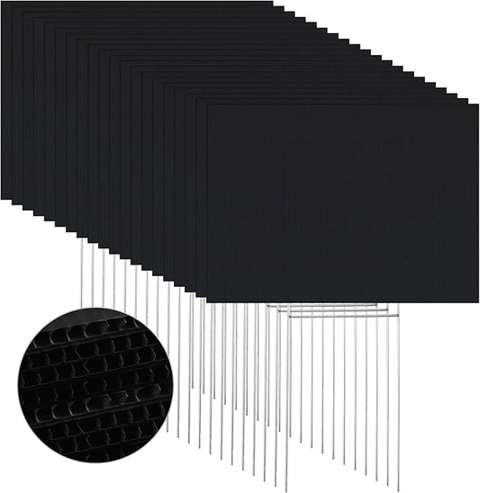 Tuanse 20 Pack Blank Yard Signs with Stakes 16x12 Inch Double Sided Corrugated Plastic Board Custom Lawn Signs for Garage Sale Real Estate Open House Advertising Rent Guidepost Birthday Party(Black)