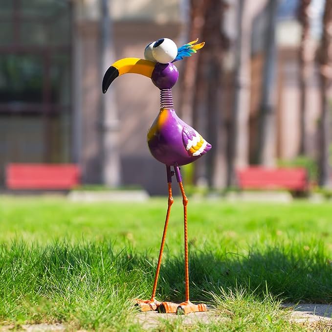 Metal Funny Bird Garden Statues Outdoor Decor, Purple Crane Yard Sculptures Art Decoration for Home Outsiede Patio Lawn Backyard, Gift for Women Lovers Moms