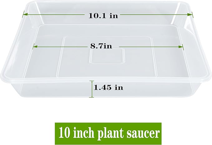 LWALRS Square Plant Saucer 10 Inch 5 Pack, Sturdy Clear Plastic Flower Plant Pot Saucer, Square Planters for Indoors and Outdoors Plants, Garden Plant Saucers for Pots Plant Trays.