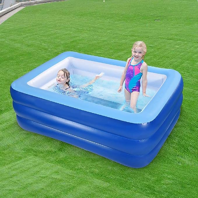 Inflatable Swimming Pool for Kids, 59" X 45" X 20" Kiddie Pools with Inflatable Soft Floor, Durable Blow Up Pools for Backyard, Garden or Indoor (Blue)