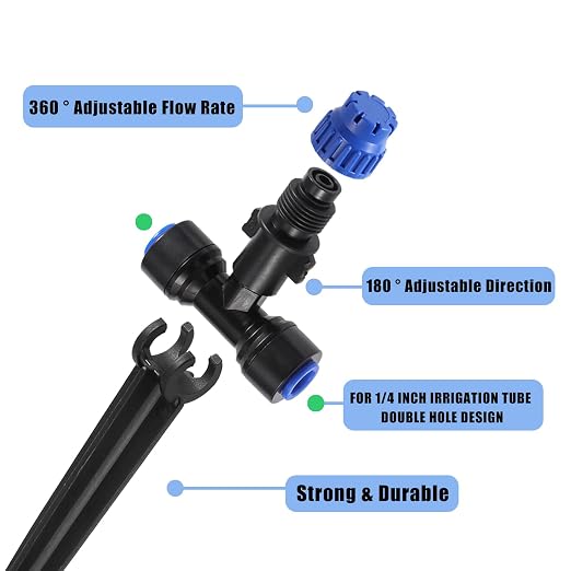 Drip Irrigation Emitters,with Adjustable 360 Degree Water Flow Drippers Emitters Push-to-Fit for 1/4 inch Tubing Garden Drippers Emitters for House Garden Watering System(12pcs- Drip)