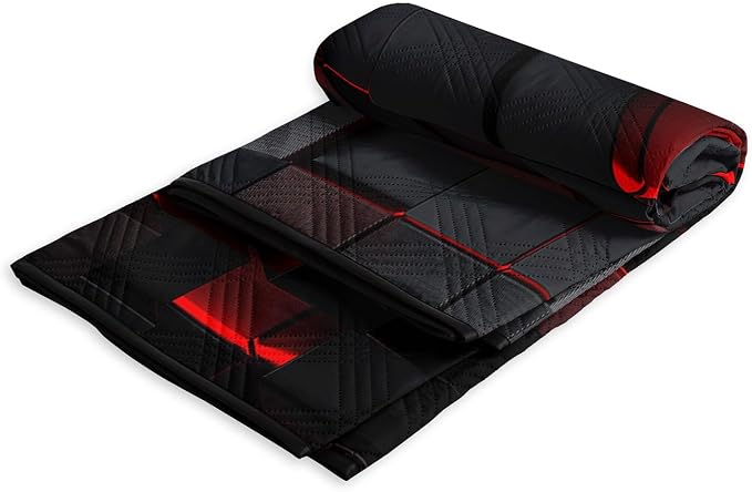 Outdoor Picnic Blanket Portable Ultrasonic Waterproof Picnic Black Red Stereoscopic Square Printed Camping Beach Mat for Sand and Wet Grass Hiking (Black Red Square L