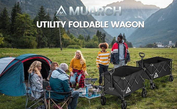 Wagon Cart Shopping Cart Large Capacity Collapsible Wagon with Wheels On Beach Garden Outdoor Utility Carts for Grocery All Terrain Portable Wagons Carts for Groceries Sand Camping Sports Black