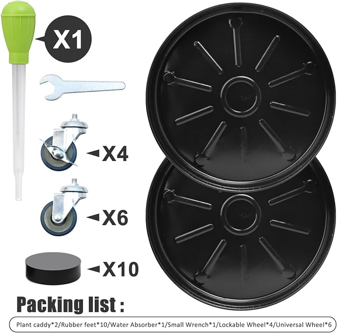 2 Pack 17 Inch Metal Plant Caddy With Lockable Wheels,Plant Stand Dolly for Heavy Planter,Wheeled Planter Saucer Tray,Rolling Plant Stand,Heavy-Duty Plant Caddy for Indoor and Outdoor(Black)