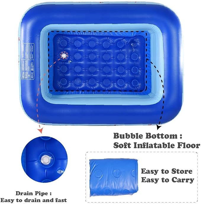 Inflatable Kiddie Pool, 45" × 33" × 14" Kids Swimming Pool with Inflatable Soft Floor, Ocean World Inflatable Bathtub for Indoor or Outdoor, Ball Pit Pool