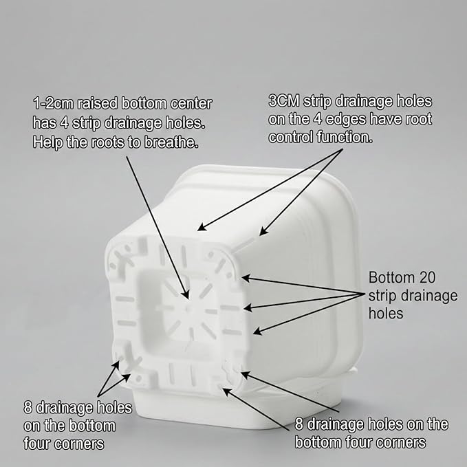 6 Pack 6/8/10 Inch Square Plant Pots with Saucers - 24-Strip Airflow Drainage for Root Health - Heavy Duty 5mm Thick White Plastic Orchid Planters for Indoor Outdoor Flowers, Herbs & Succulents