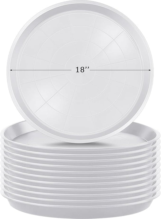 Eccliy 12 Pcs Plastic Plant Saucers Round Plant Tray Large Flower Pot Heavy Duty Planter Water Trays Thick Planter Drip Saucers for Indoors and Outdoors(18 Inch,White)
