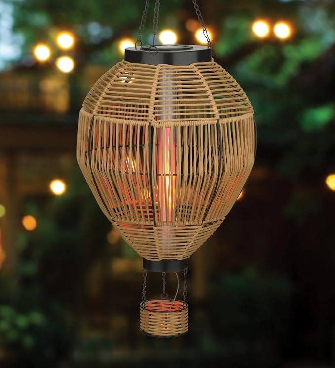Regal Art & Gift Hot Air Balloon Solar Lantern – Hanging Solar-Powered LED Lights, Waterproof Portable Decorative Outdoor Lamp Made of Metal & Glass for Garden, Patios & Pathway – Wicker (X-Large)