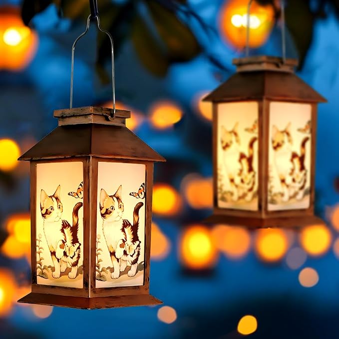 JOBOSI Solar Lantern Cat, Portable Decorative Gift, Solar Light, Gifts for Mom, Women, Grandma, Garden Yard Lawn Decor, Christmas and New Year Gift